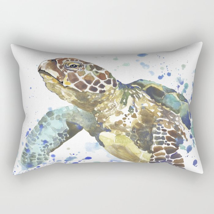 Abstract Watercolor Sea Turtle on White 2 Minimalist Coastal Art - Coast - Sea - Beach - Shore Rectangular Pillow