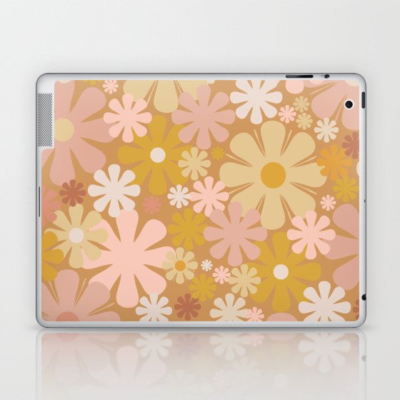 Retro 60s 70s Aesthetic Floral Pattern Pink Mauve Ochre Laptop & iPad Skin