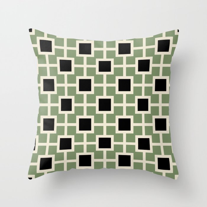 Classic Hollywood Regency Pattern 764 Black Sage Green and Beige Throw Pillow