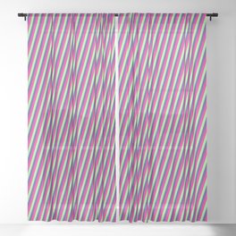 [ Thumbnail: Deep Pink, Green, and Dark Slate Blue Colored Lines/Stripes Pattern Sheer Curtain ]