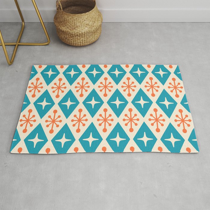 Mid Century Modern Atomic Age Googie Pattern 107 Turquoise and Orange Rug