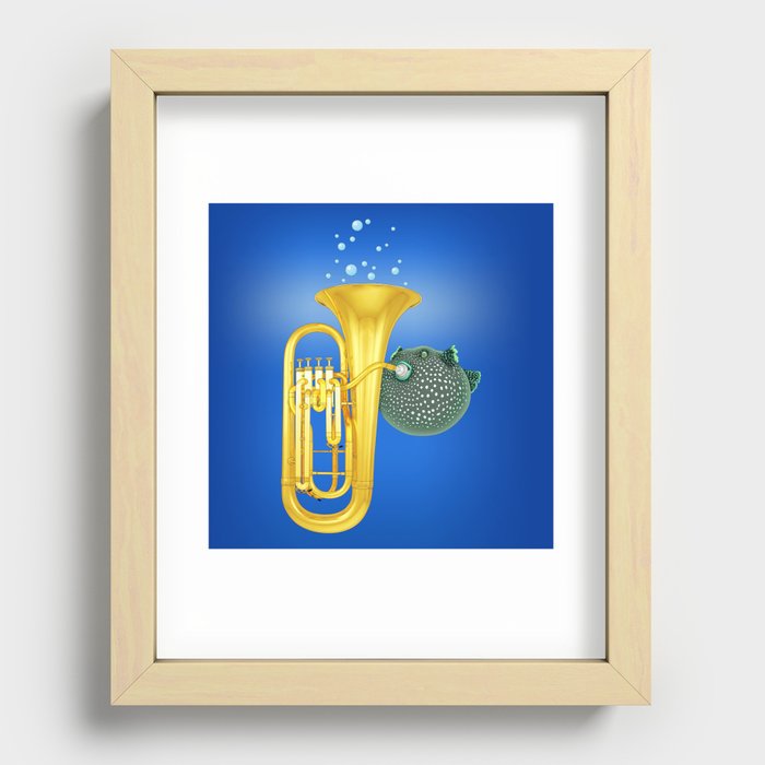 Puffer Fish Playing Tuba Recessed Framed Print