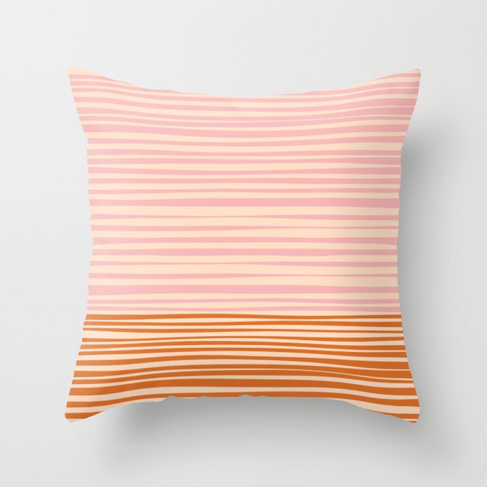 Natural Stripes Modern Minimalist Colour Block Pattern Pink Orange Cream Throw Pillow