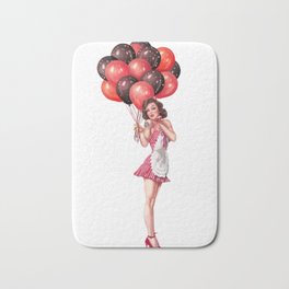 Sexy Brunette Pin Up With Tattoo, Baloons And Maid Dress Bath Mat