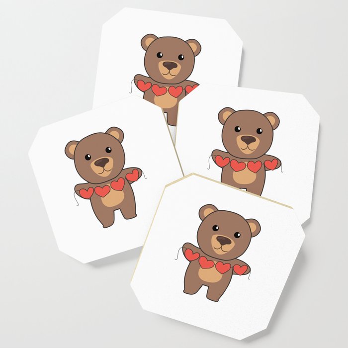 Valentine's Day Bear Cute Animals With Hearts Coaster
