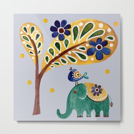 Baby animals-  gray Metal Print | Kidsroom, Babyanimals, Gray, Yellow, Animalart, Nursery, Trees, Decor, Pattern, Watercolor 