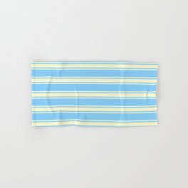 [ Thumbnail: Light Sky Blue and Light Yellow Colored Stripes Pattern Hand & Bath Towel ]