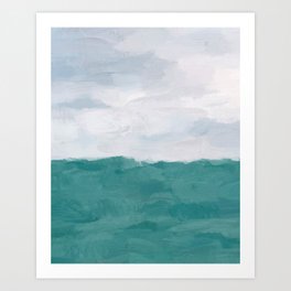 Out to Sea - Aqua Turquoise Mint Waves Horizon Abstract Nature Ocean Painting Art Print Wall Decor  Art Print