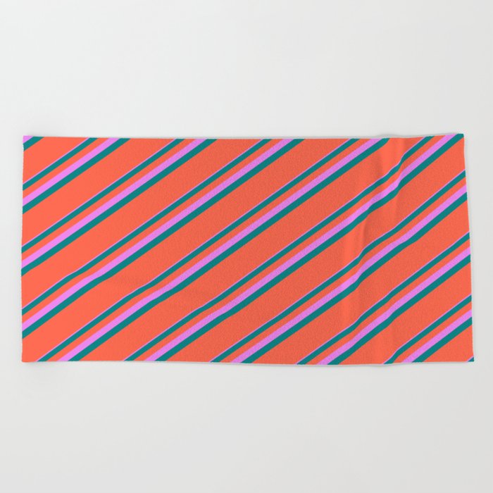 Violet, Teal & Red Colored Lines/Stripes Pattern Beach Towel