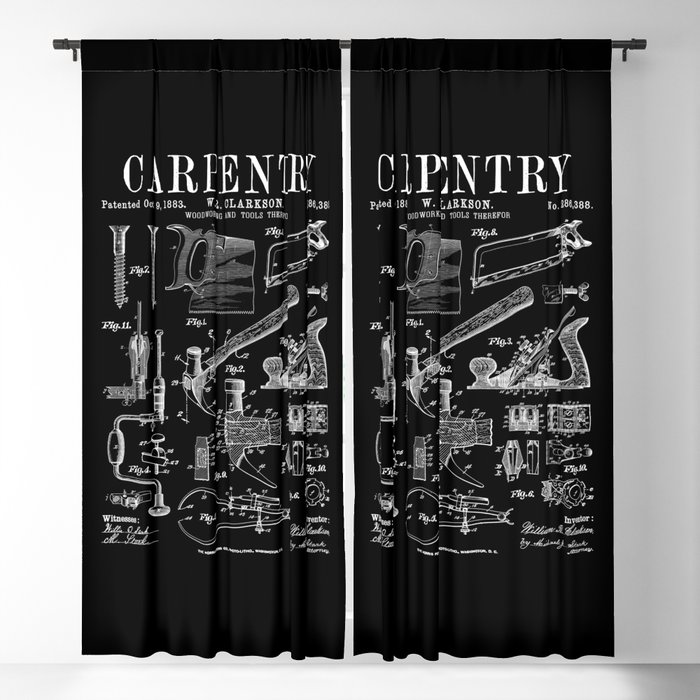 Carpentry Carpenter Tools Handyman Vintage Patent Print Blackout Curtain