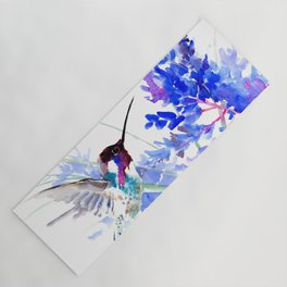 Flying Hummingbird and Blue Flowers Yoga Mat