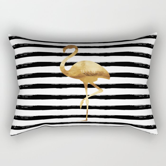 Flamingo & Stripes - Black Rectangular Pillow
