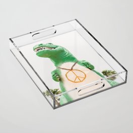 Green T-Rex Cabazon Dinosaur with Peace Sign - Palm Springs Acrylic Tray