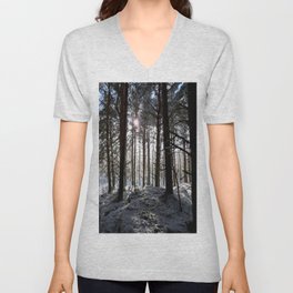 Amongst the Snow Laden Trees  V Neck T Shirt