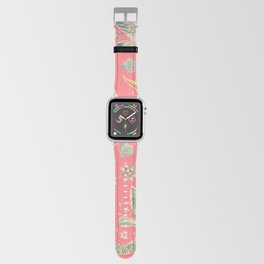 Busy Retro Christmas Birds Pink Apple Watch Band