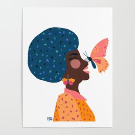 Butterfly Girl Poster | Drawing, Laugh, Laughing, Womanofcolor, Colorful, Bold, Curated, Graphic, Feisty, Zesty 