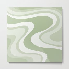 Sage Green Wave Machine Abstract Retro Swirl Pattern Metal Print | Pop Art, Mellow, Groovy, Trippy, Retro, Digital, Kierkegaard Design, Trendy, Minimalist, Green 