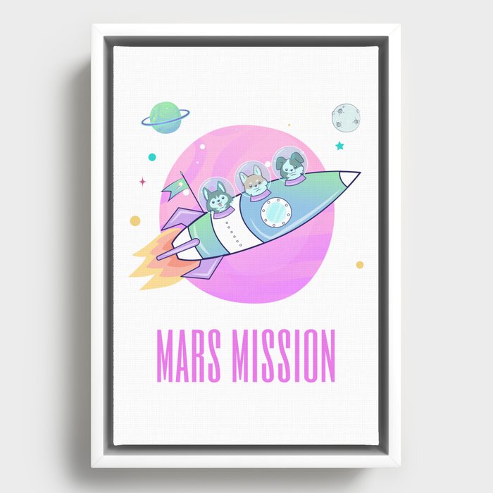 Dogs In Space On Mars Mission Framed Canvas