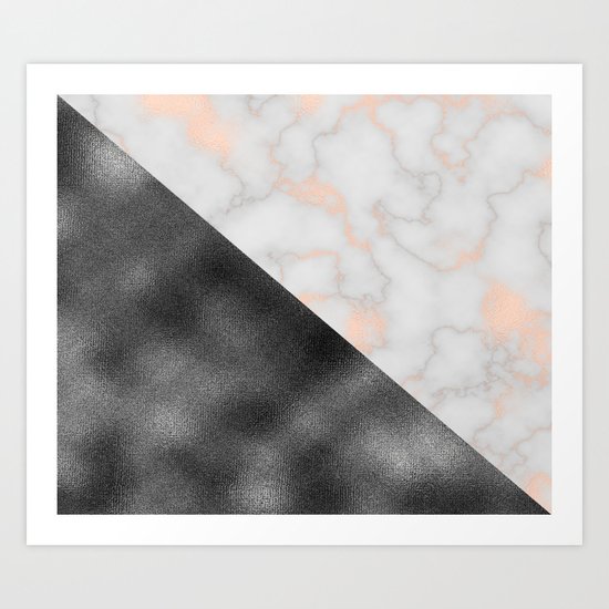 Rose gold marble and gunmetal grey storm Art Print