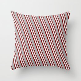 [ Thumbnail: Mint Cream, Dark Red, and Dark Grey Colored Lines Pattern Throw Pillow ]