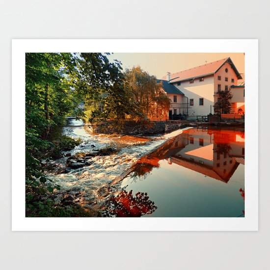The river, a country house and reflections | waterscape photography Art Print