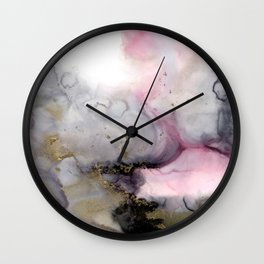 Rosegarden, romantic abstract in pink, blush and gray watercolor effect with gold colored accents Wall Clock
