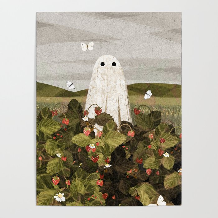 Strawberry Fields Poster | Painting, Ghost, Haunt, Spirit, Field, Plant, Nature, Butterlfies, Crop, Strawberries