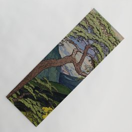 The Downwards Climbing - Summer Tree & Mountain Ukiyoe Nature Landscape in Green Yoga Mat