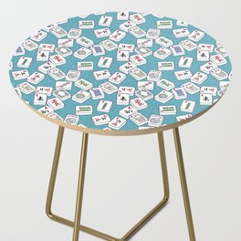 Mahjong Tiles Jumbled Across Aqua Background With Swirls Side Table
