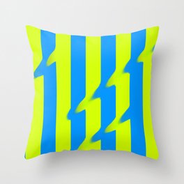 Melted blue x neon green color block lines Throw Pillow