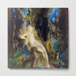 Fairy and Griffon on the Fairy Queen's Woodland Throne by Gustave Moreau Metal Print