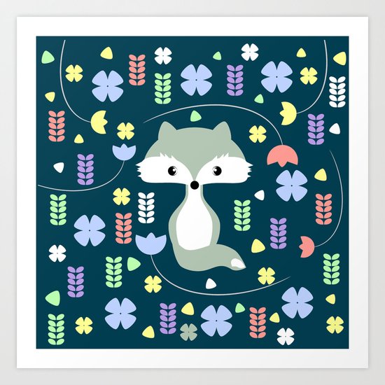 Fox among flowers Art Print