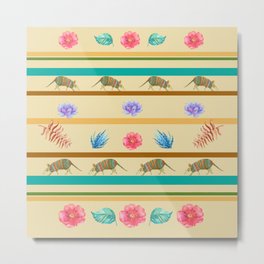 Armadillo Pattern Metal Print | Foliage, Desert, Watercolor, Ink, Succulents, Armadillo, Southwest, Floral, Pattern, Moderndesert 