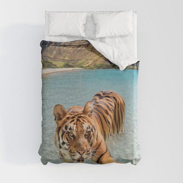 Tiger And Surfboard Duvet Cover