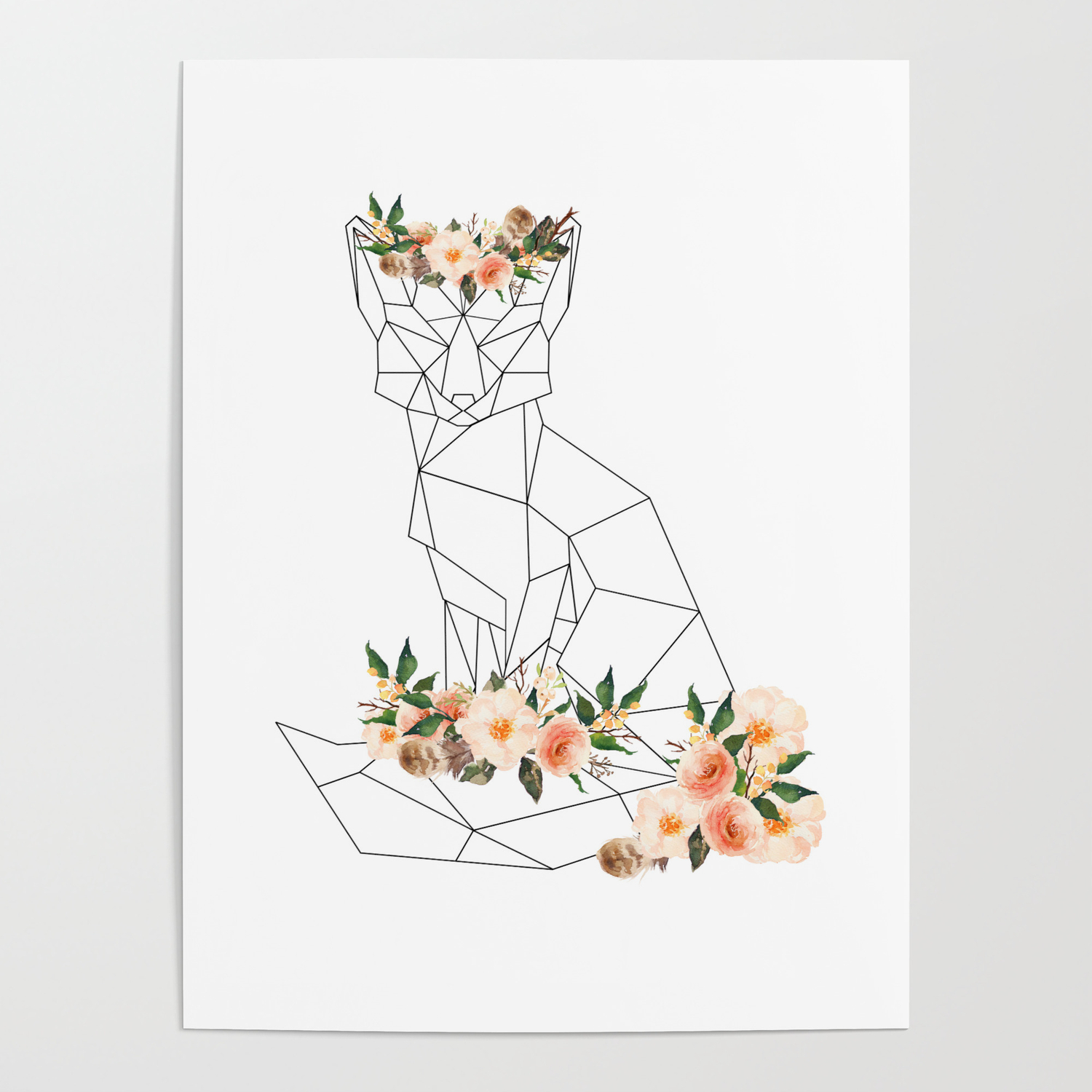 Flower Crown Fox Embroidered Bath Towel