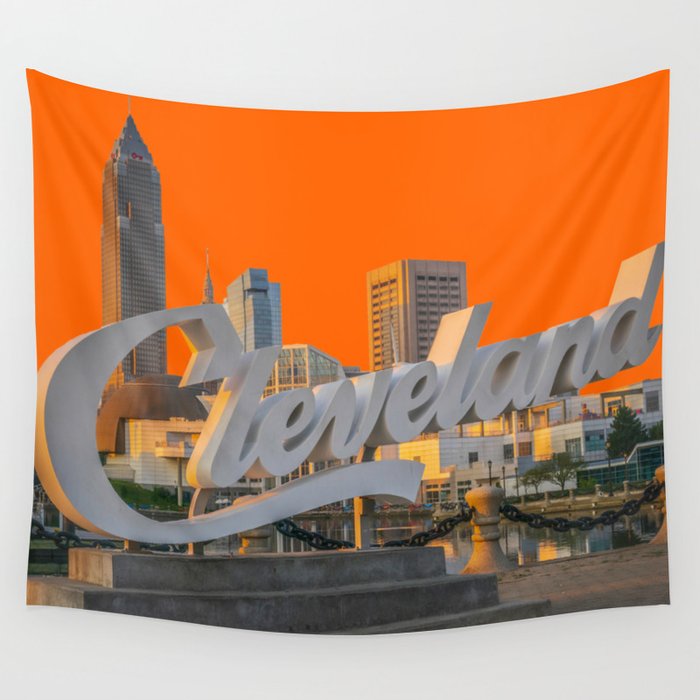 Cleveland Ohio City Skyline Home Fan OH Print Wall Tapestry