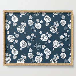 Simple white rose pattern on navy blue Serving Tray