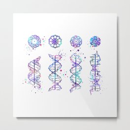 DNA Helix A-B-C-Z Medical Art Genetic Art Colorful Watercolor Gift Metal Print