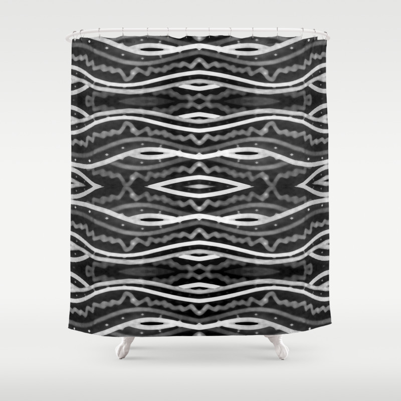 Black And White Wavy Tribal Print Shower Curtain By Danflcreativo