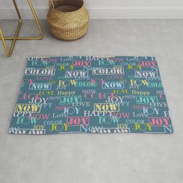 Enjoy The Colors - Colorful typography modern abstract pattern on dark blue background Area & Throw Rug