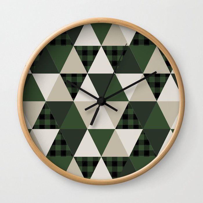 Hunter Green camping cabin glamping cheater quilt baby nursery gender neutral Wall Clock