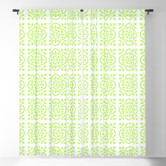 Art Deco Style Repeat Pattern Lime Green Blackout Curtain