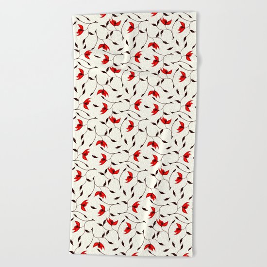 Strange Red Flowers Pattern Beach Towel