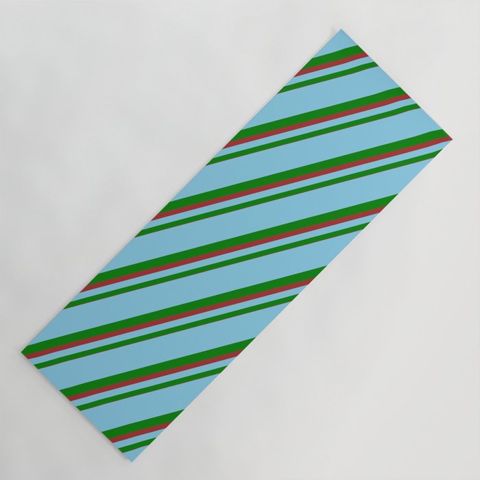 Sky Blue, Green, and Brown Colored Lines/Stripes Pattern Yoga Mat