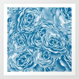 Passion Roses Random Pattern in Blue Art Print