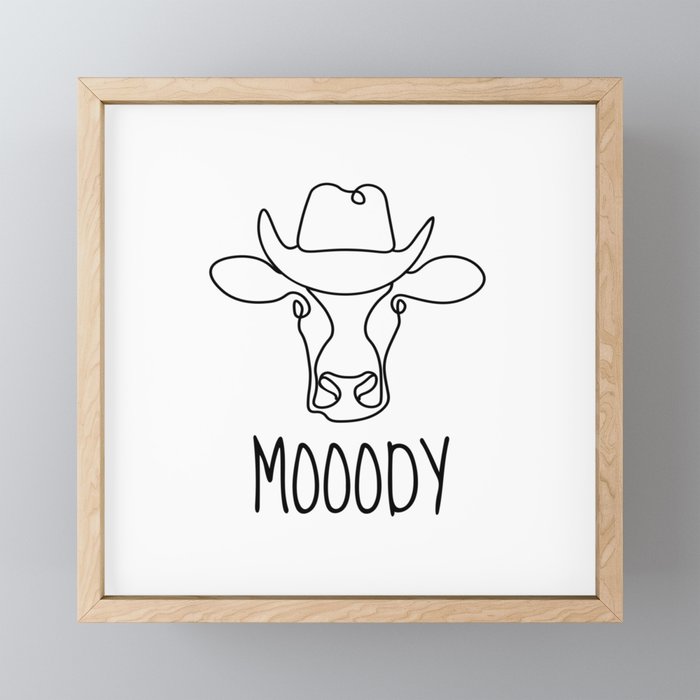 Cowboy Cow Mooody Cow Western Texas Farm Animal Framed Mini Art Print