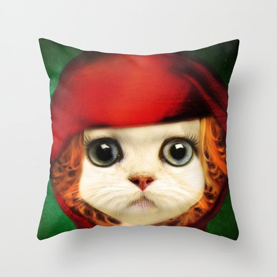 Kitten red riding Throw Pillow