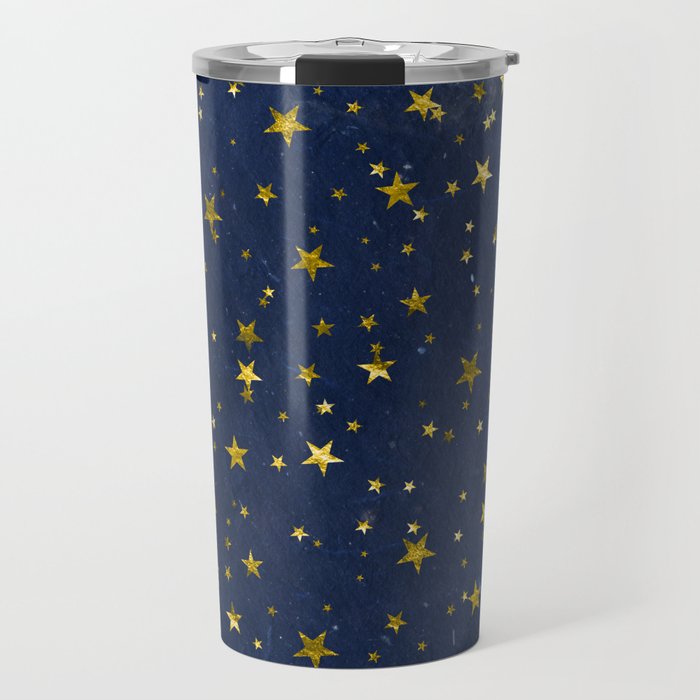 Golden Stars on Blue Background Travel Mug
