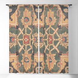 Geometric Leaves VI // 18th Century Distressed Red Blue Green Colorful Ornate Accent Rug Pattern Blackout Curtain