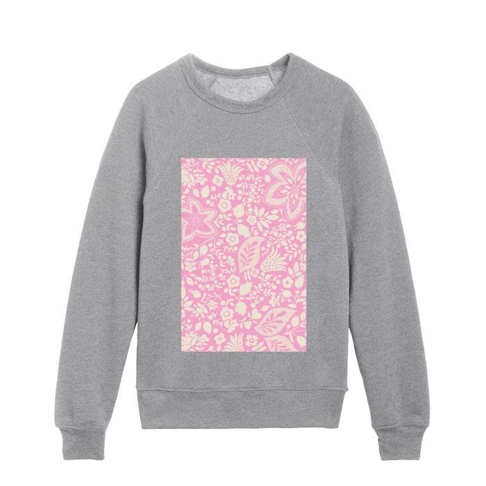 Blossoms and leaves solid soft pink Kids Crewneck